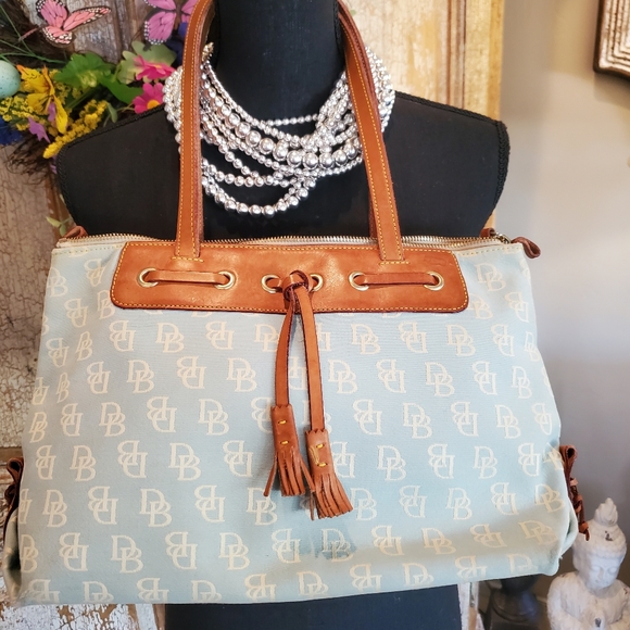 Dooney and Bourke Baby Blue and Ivory Logo Bag - Picture 2 of 12